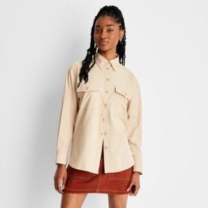 NWT Future Collective Women's Tan long sleeve Button Down Shirt